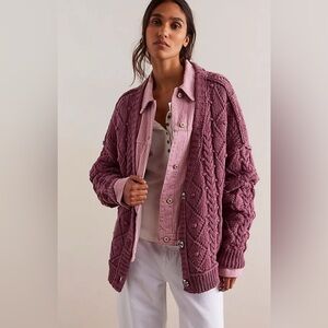We The Free Autumn Cardi Wild Ginger Mauve Cable Knit Oversized | Size Medium